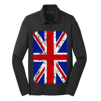 Big Vintage British England Flag Silk Touch Performance Long Sleeve Polo