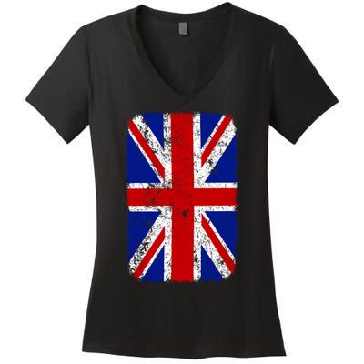 Big Vintage British England Flag Women's V-Neck T-Shirt