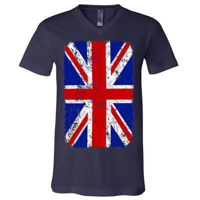 Big Vintage British England Flag V-Neck T-Shirt