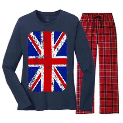 Big Vintage British England Flag Women's Long Sleeve Flannel Pajama Set 