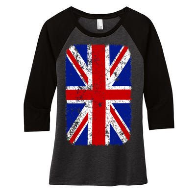 Big Vintage British England Flag Women's Tri-Blend 3/4-Sleeve Raglan Shirt