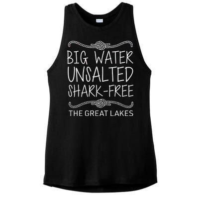 Big Water Unsalted Shark Free The Great Lakes Ladies PosiCharge Tri-Blend Wicking Tank