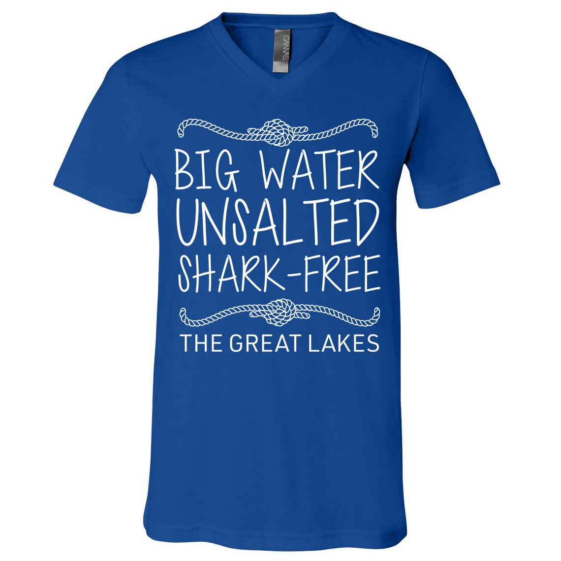 Big Water Unsalted Shark Free The Great Lakes V-Neck T-Shirt