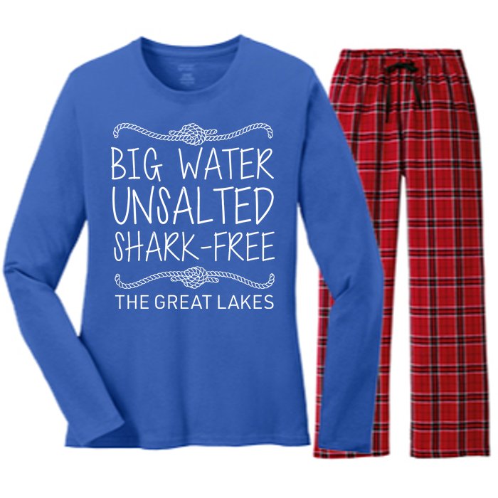 Big Water Unsalted Shark Free The Great Lakes Women's Long Sleeve Flannel Pajama Set 