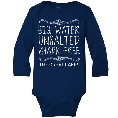 Big Water Unsalted Shark Free The Great Lakes Baby Long Sleeve Bodysuit