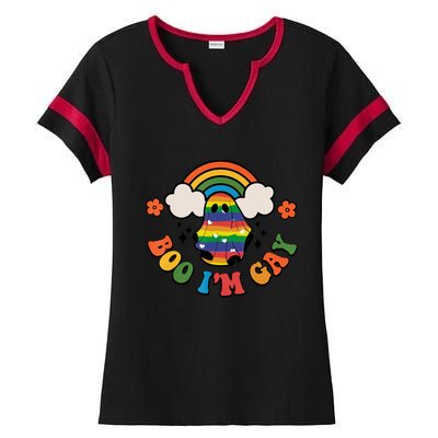 Boo I'm Gay Halloween Lgbtq Pride Ally Coming Out Day Ladies Halftime Notch Neck Tee