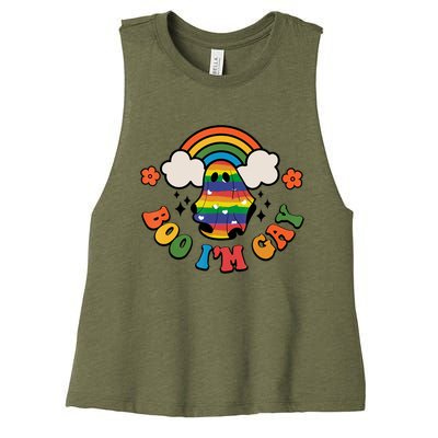 Boo I'm Gay Halloween Lgbtq Pride Ally Coming Out Day Women's Racerback Cropped Tank