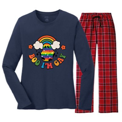 Boo I'm Gay Halloween Lgbtq Pride Ally Coming Out Day Women's Long Sleeve Flannel Pajama Set 