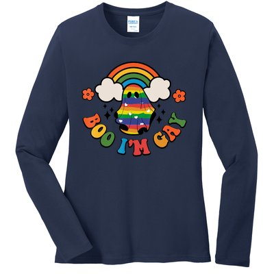 Boo I'm Gay Halloween Lgbtq Pride Ally Coming Out Day Ladies Long Sleeve Shirt