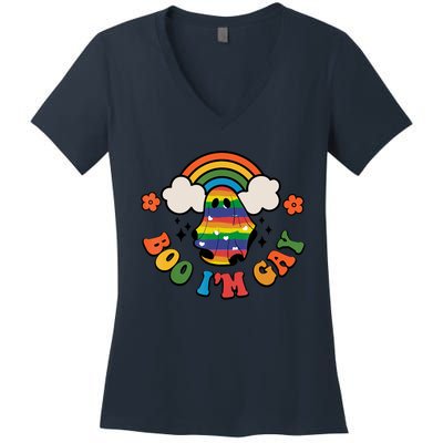 Boo I'm Gay Halloween Lgbtq Pride Ally Coming Out Day Women's V-Neck T-Shirt