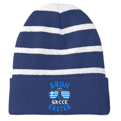 Bruh ItS Greek Easter Funny Retro Sunglasses Greek Easter Striped Beanie with Solid Band