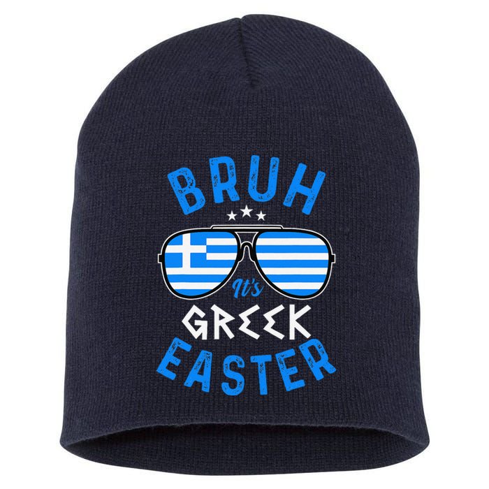 Bruh ItS Greek Easter Funny Retro Sunglasses Greek Easter Short Acrylic Beanie