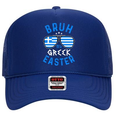 Bruh ItS Greek Easter Funny Retro Sunglasses Greek Easter High Crown Mesh Back Trucker Hat