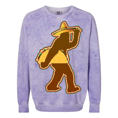 Bigfoot Carrying Taco Cinco de Mayo Colorblast Crewneck Sweatshirt