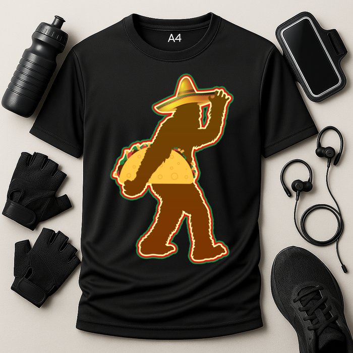 Bigfoot Carrying Taco Cinco de Mayo Cooling Performance Crew T-Shirt