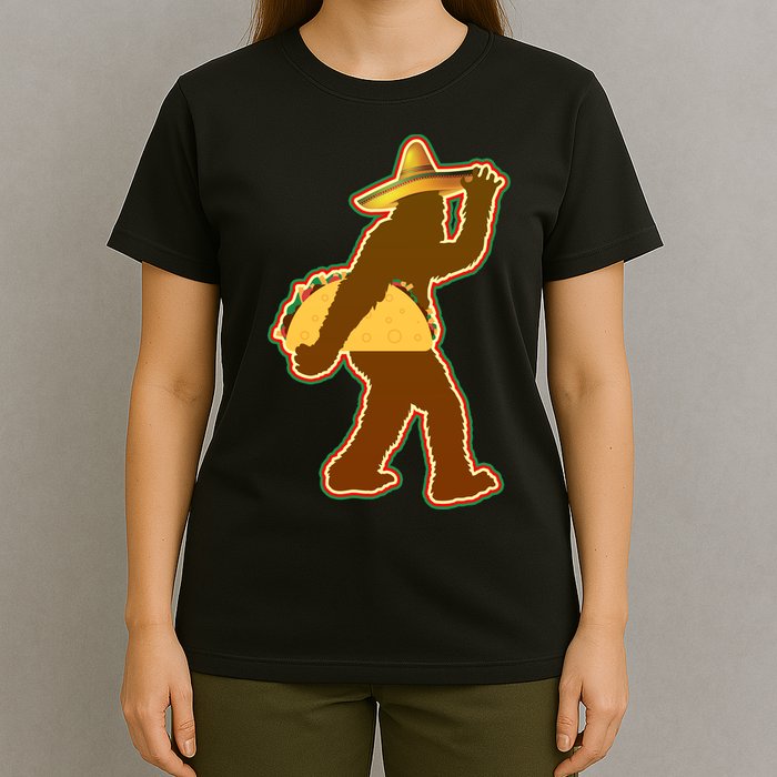 Bigfoot Carrying Taco Cinco de Mayo T-Shirt