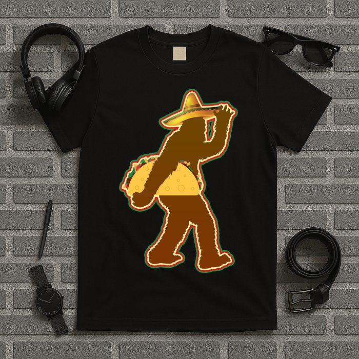 Bigfoot Carrying Taco Cinco de Mayo T-Shirt