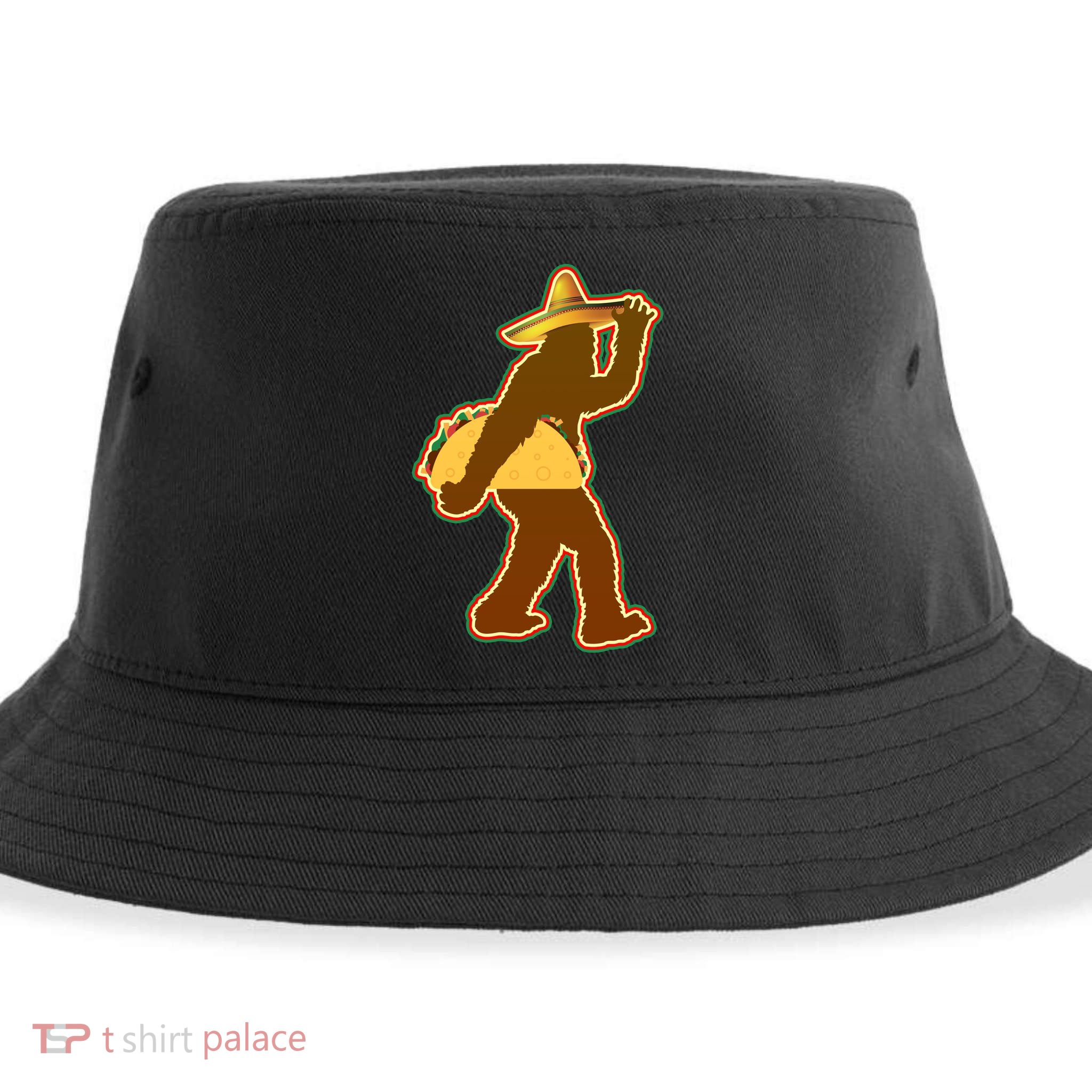 Bigfoot Carrying Taco Cinco de Mayo Sustainable Bucket Hat