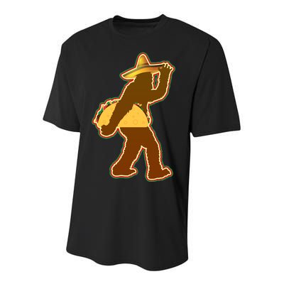 Bigfoot Carrying Taco Cinco de Mayo Youth Performance Sprint T-Shirt