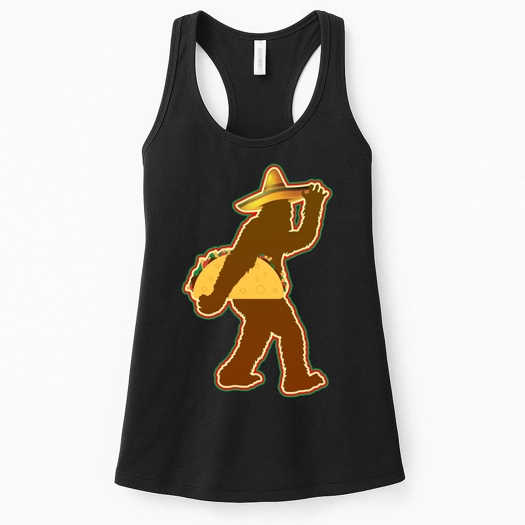 Bigfoot Carrying Taco Cinco de Mayo Womens Tank Top