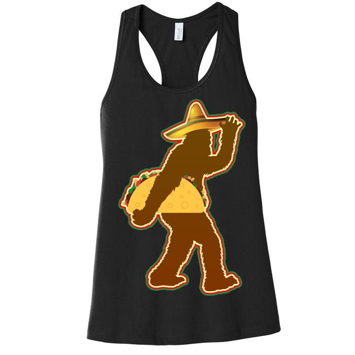 Bigfoot Carrying Taco Cinco de Mayo Women's Racerback Tank