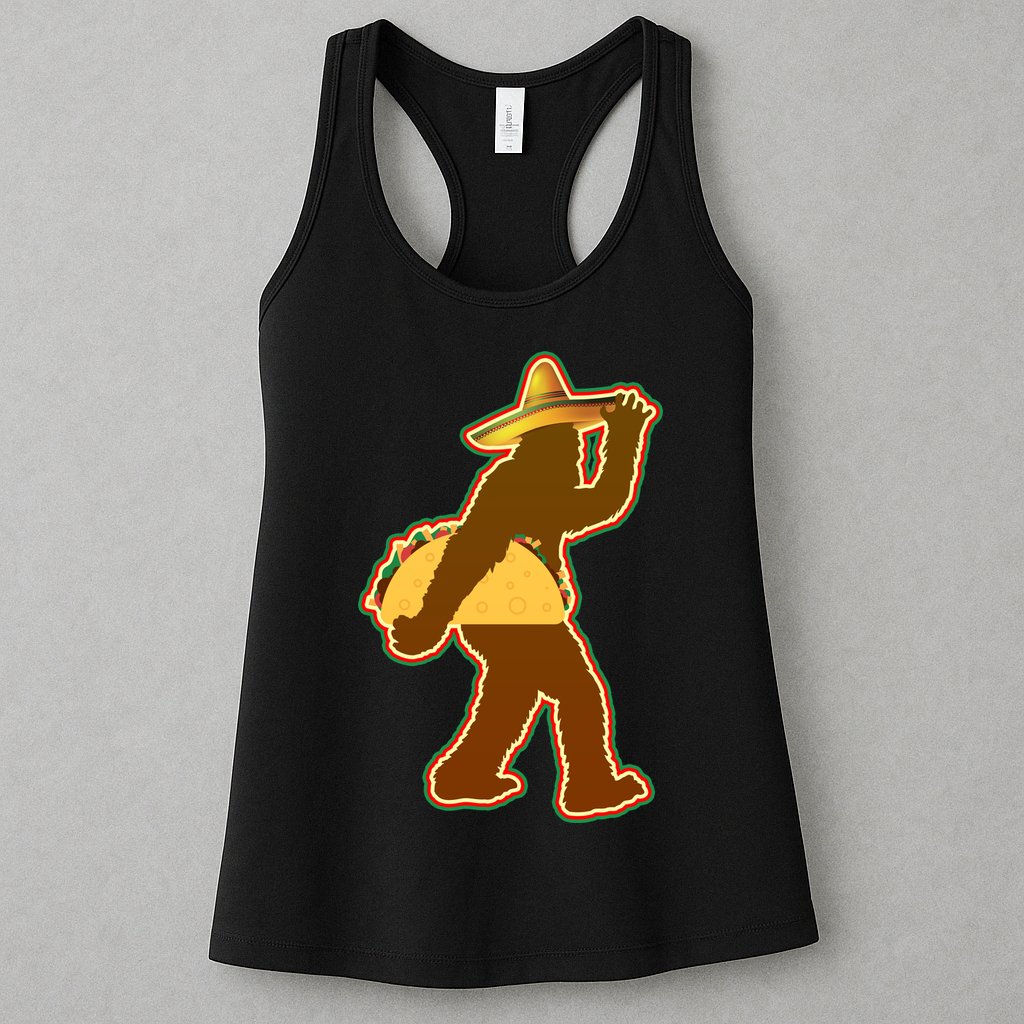 Bigfoot Carrying Taco Cinco de Mayo Womens Tank Top