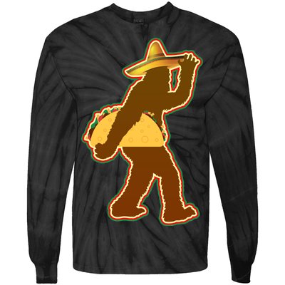 Bigfoot Carrying Taco Cinco de Mayo Tie-Dye Long Sleeve Shirt