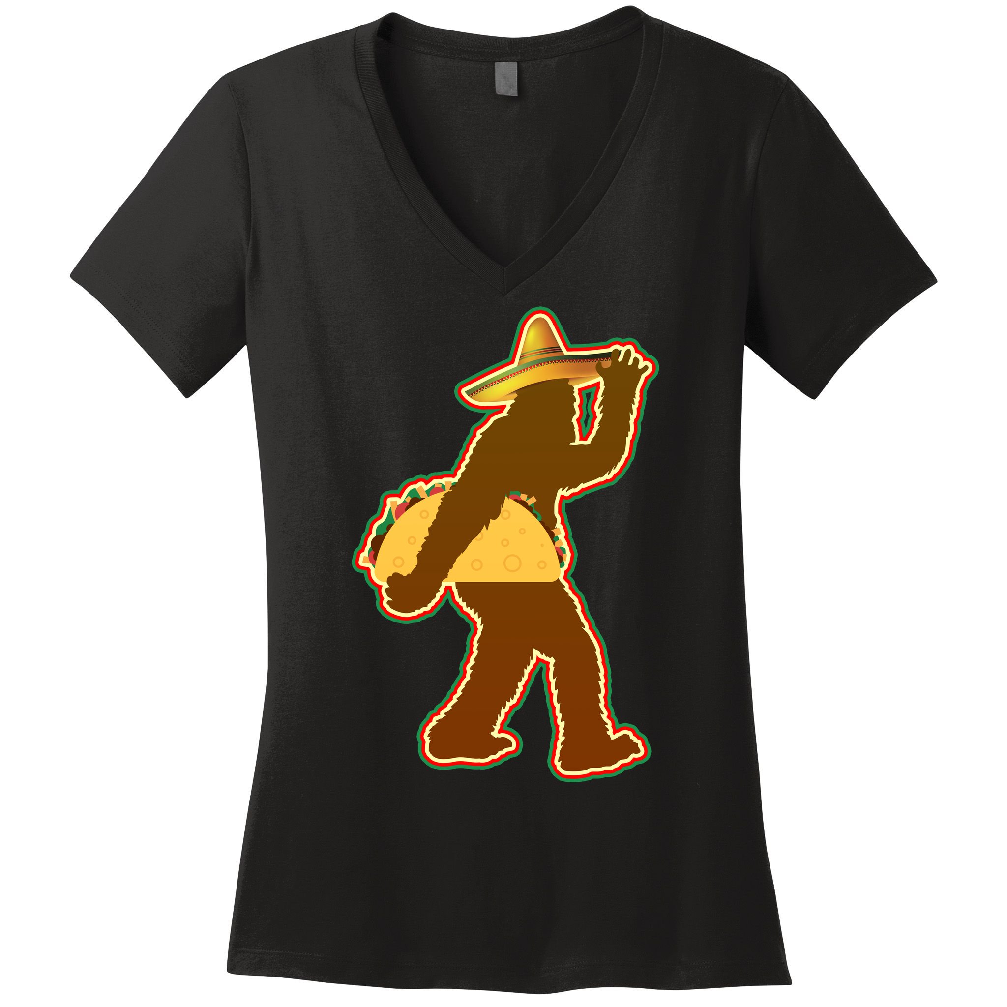 Bigfoot Carrying Taco Cinco de Mayo Women's V-Neck T-Shirt