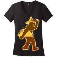 Bigfoot Carrying Taco Cinco de Mayo Women's V-Neck T-Shirt