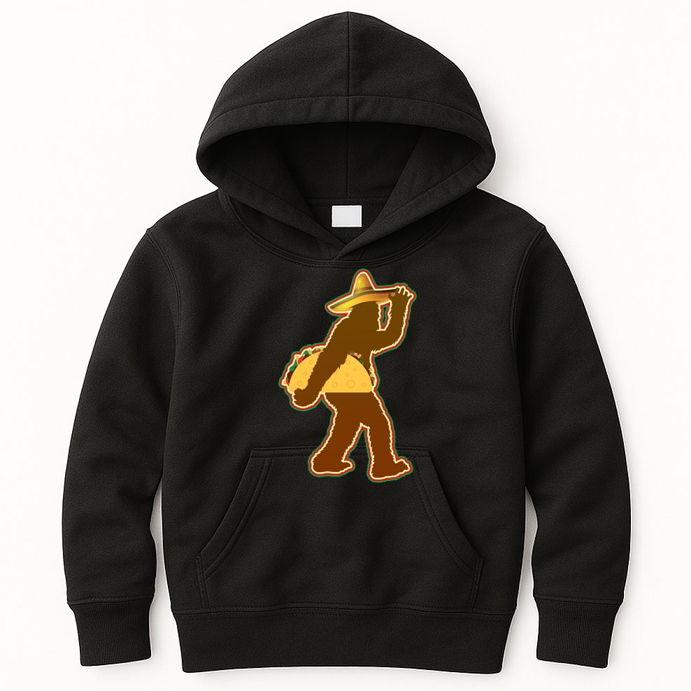 Bigfoot Carrying Taco Cinco de Mayo Kids Hoodie