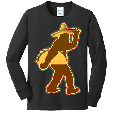 Bigfoot Carrying Taco Cinco de Mayo Kids Long Sleeve Shirt