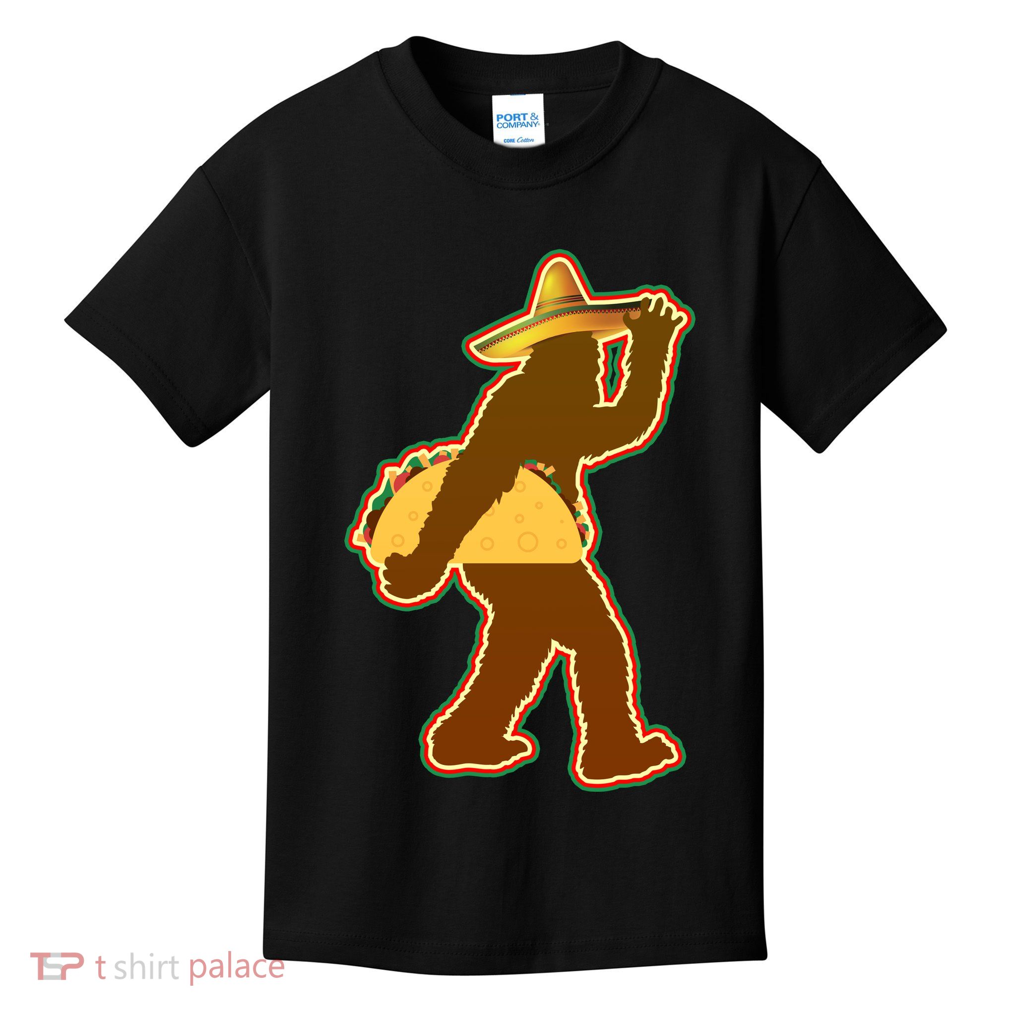 Bigfoot Carrying Taco Cinco de Mayo Kids T-Shirt