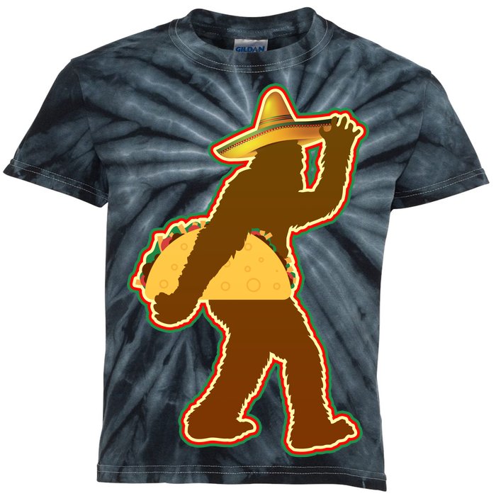 Bigfoot Carrying Taco Cinco de Mayo Kids Tie-Dye T-Shirt