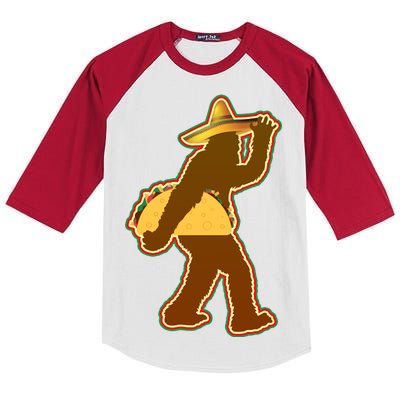 Bigfoot Carrying Taco Cinco de Mayo Kids Colorblock Raglan Jersey