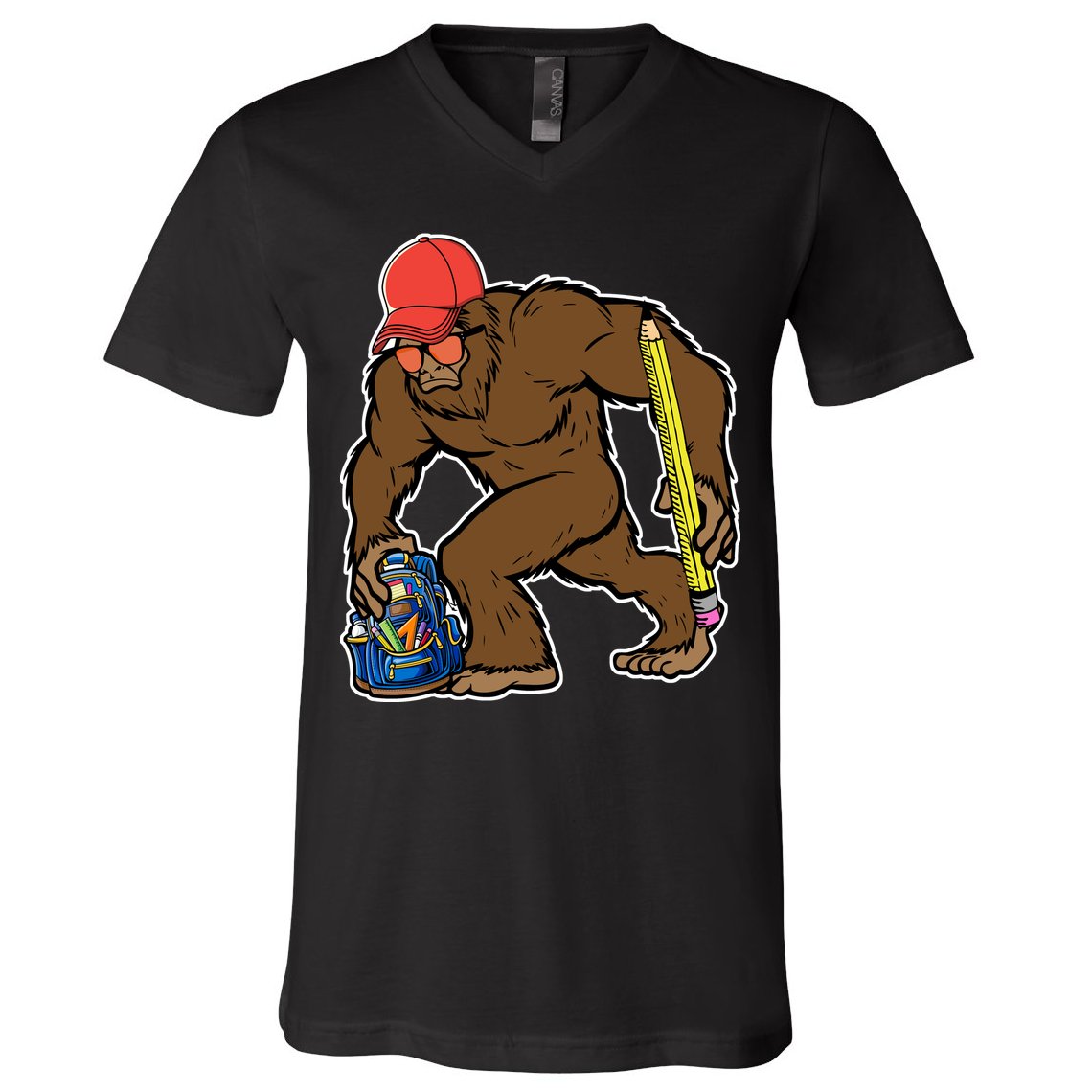 Bigfoot Funny Back To School V-Neck T-Shirt