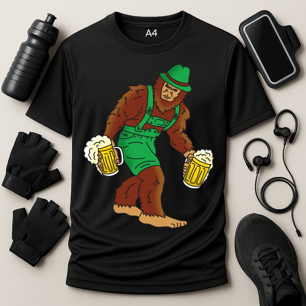 Bigfoot in Lederhosen Oktoberfest Beer Cooling Performance Crew T-Shirt