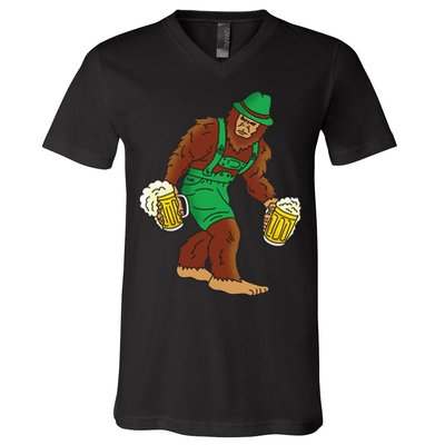Bigfoot in Lederhosen Oktoberfest Beer V-Neck T-Shirt