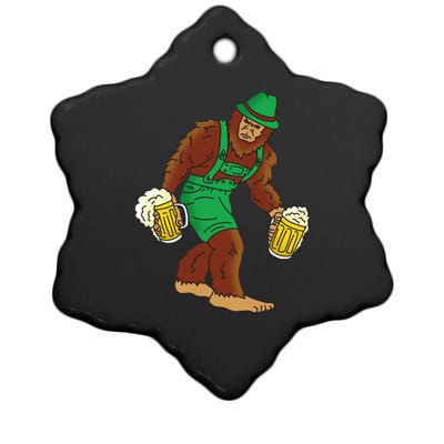 Bigfoot in Lederhosen Oktoberfest Beer Ceramic Star Ornament