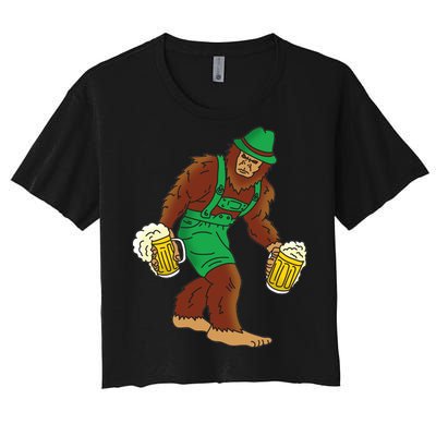 Bigfoot in Lederhosen Oktoberfest Beer Women's Crop Top Tee