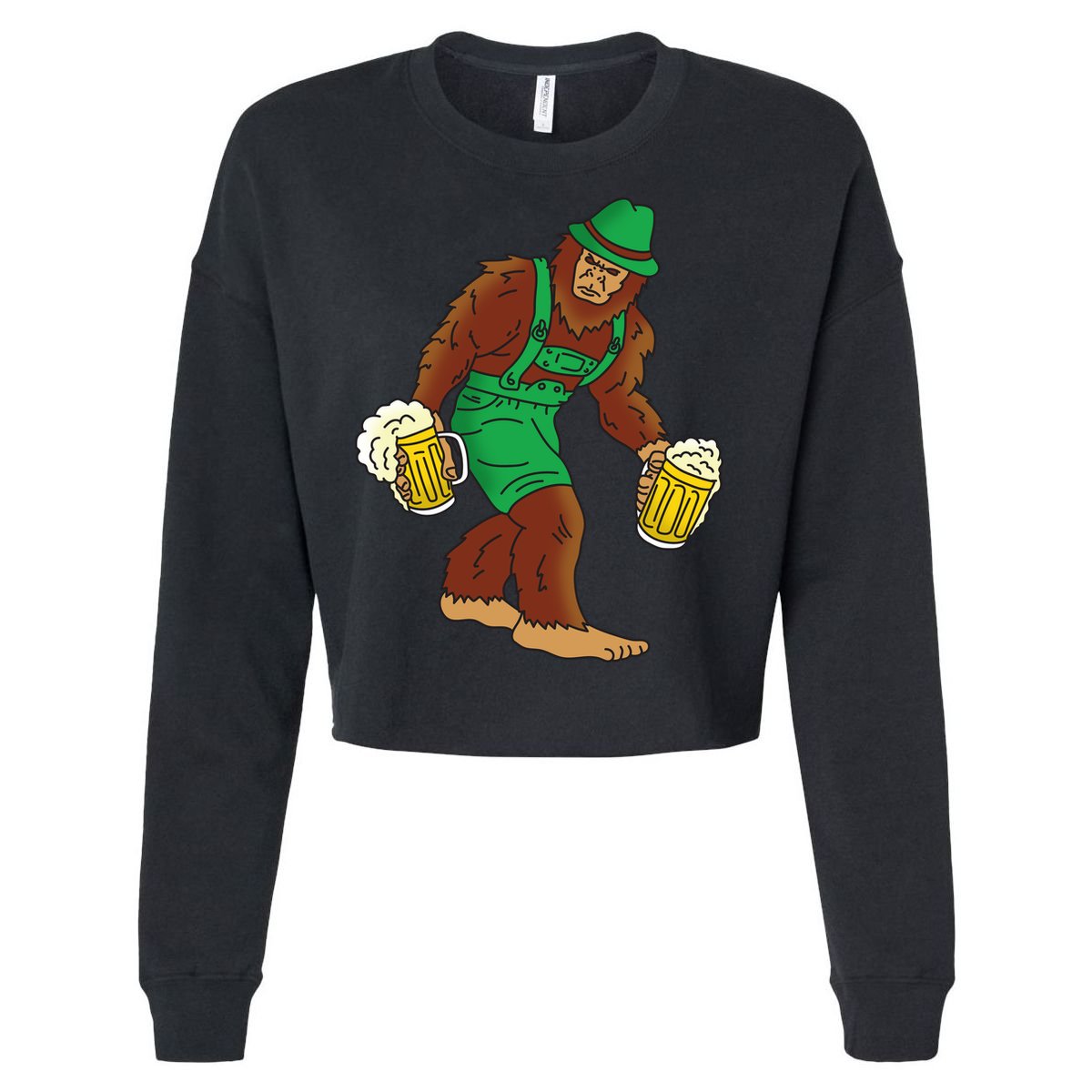 Bigfoot in Lederhosen Oktoberfest Beer Cropped Pullover Crew