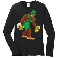 Bigfoot in Lederhosen Oktoberfest Beer Ladies Long Sleeve Shirt