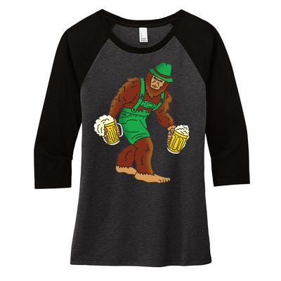 Bigfoot in Lederhosen Oktoberfest Beer Women's Tri-Blend 3/4-Sleeve Raglan Shirt