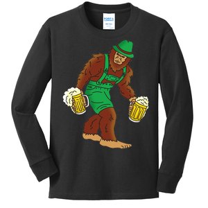 Bigfoot in Lederhosen Oktoberfest Beer Kids Long Sleeve Shirt