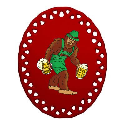 Bigfoot in Lederhosen Oktoberfest Beer Ceramic Oval Ornament