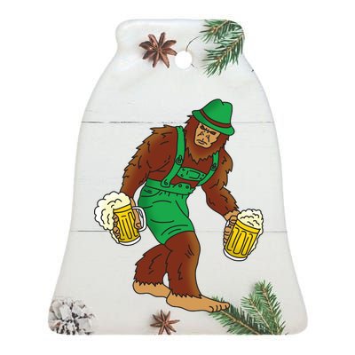 Bigfoot in Lederhosen Oktoberfest Beer Ceramic Bell Ornament