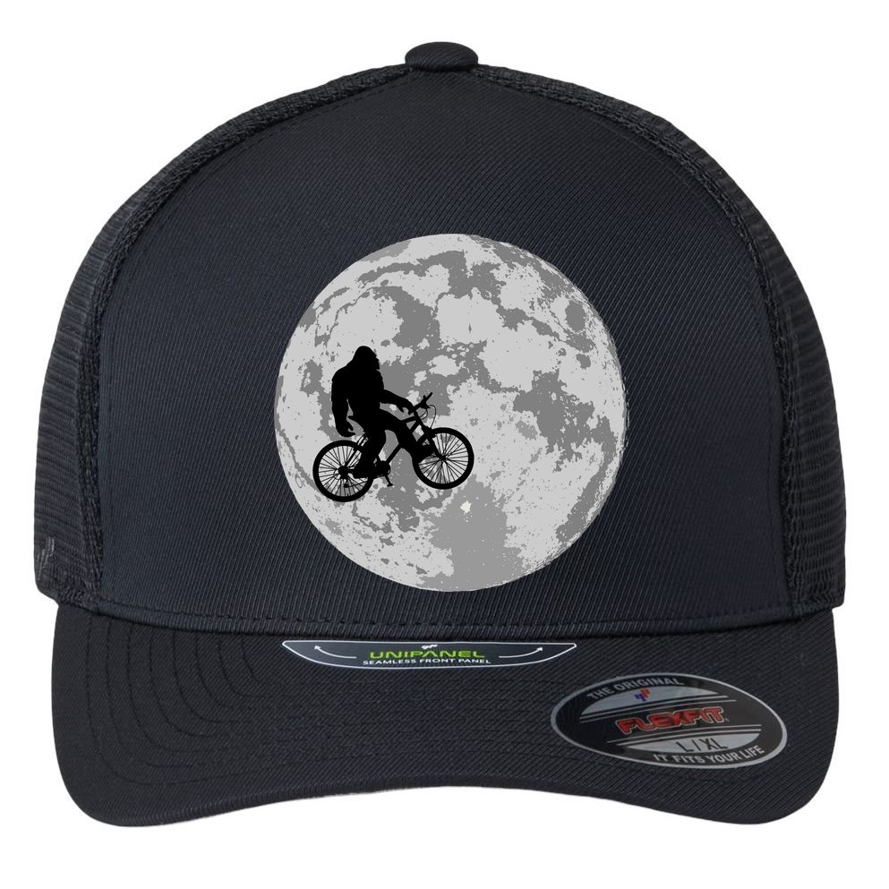 Bigfoot In The Moon Sasquatch Flexfit Unipanel Trucker Cap