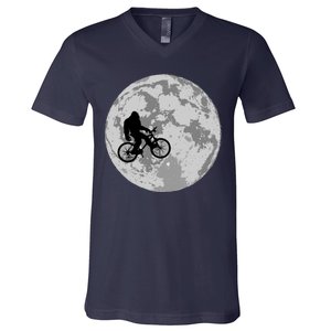 Bigfoot In The Moon Sasquatch V-Neck T-Shirt