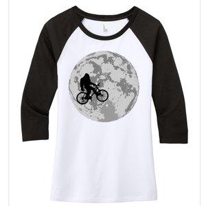 Bigfoot In The Moon Sasquatch Women's Tri-Blend 3/4-Sleeve Raglan Shirt