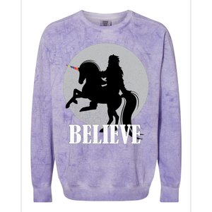 Bigfoot Riding Unicorn Believe Colorblast Crewneck Sweatshirt