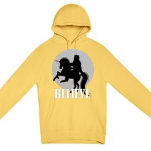 Bigfoot Riding Unicorn Believe Premium Pullover Hoodie